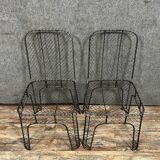 Pair of industrial design chairs in woven iron circa 1980