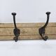 Solid teak coat hook with 2 double cast iron hooks