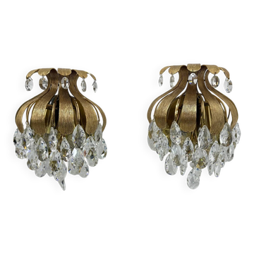 Palwa crystal wall lamp sconce by Ernst Palme, brass pineapple, 1960s, Germany
