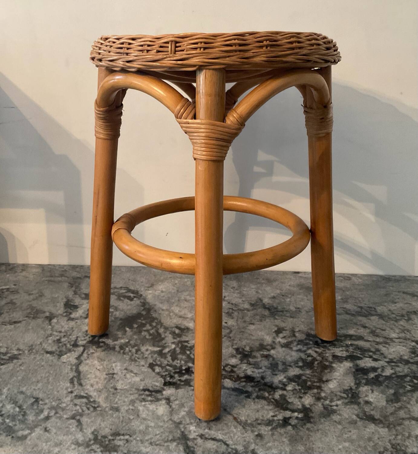 Vintage stool in rattan and woven wicker
