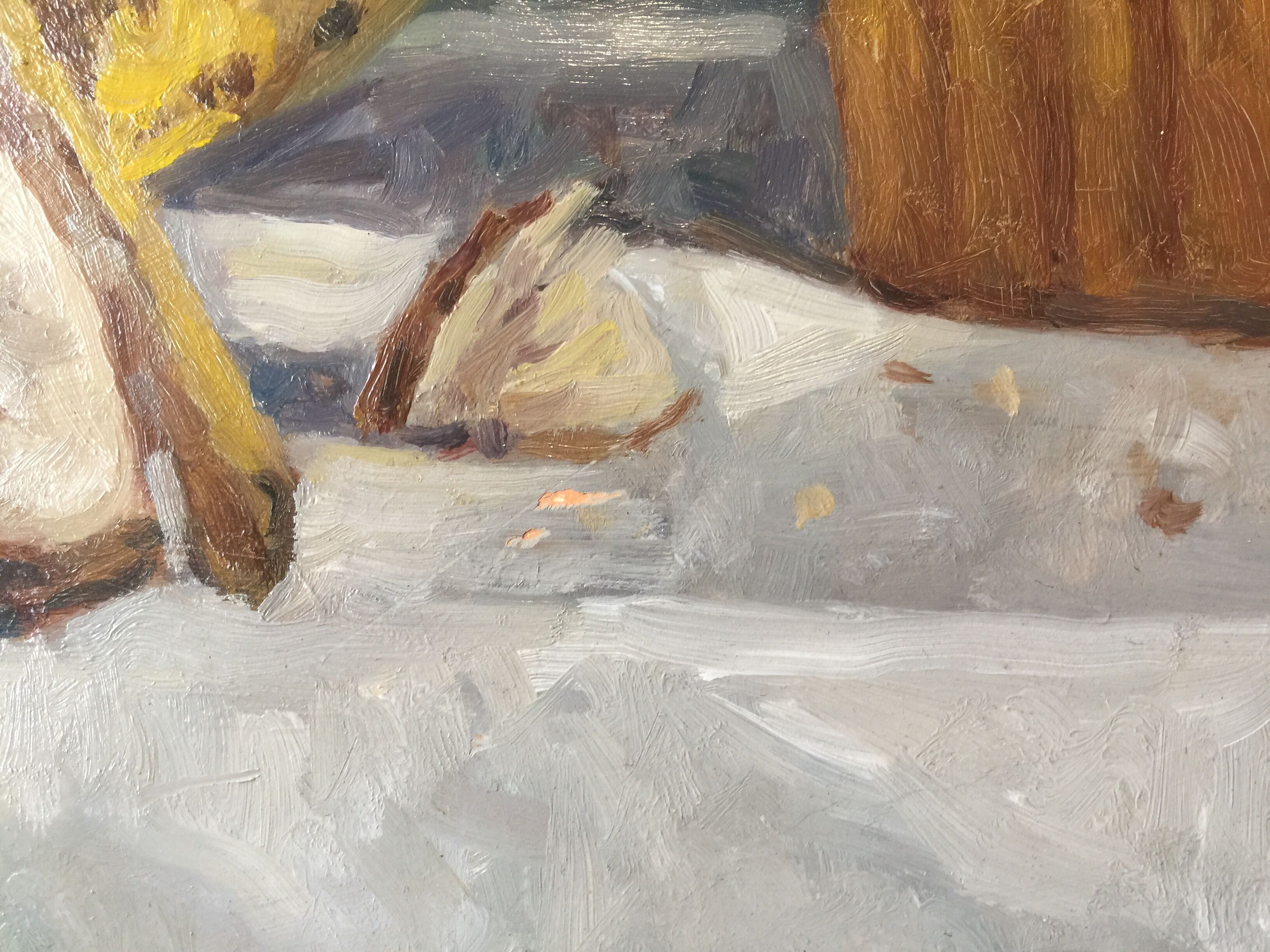 Oil on wood paper "Brioche and Banana" by "T. YOSAKI 05"