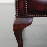 Red Cowhide Leather English Chesterfield Wingback Chair