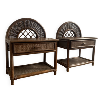 Pair of rattan bedside tables