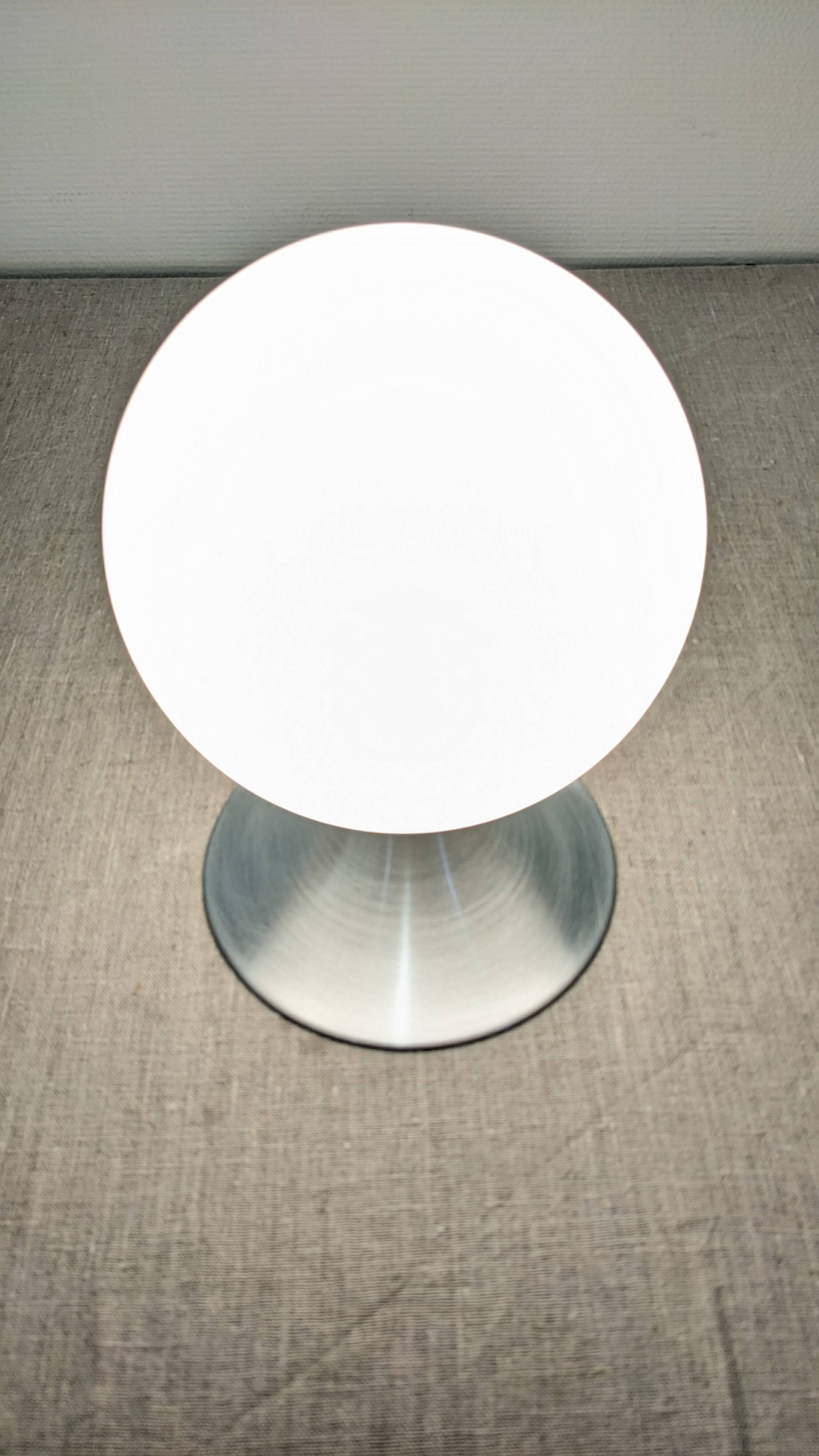 Space age round lamp in frosted white glass, France circa 1970.