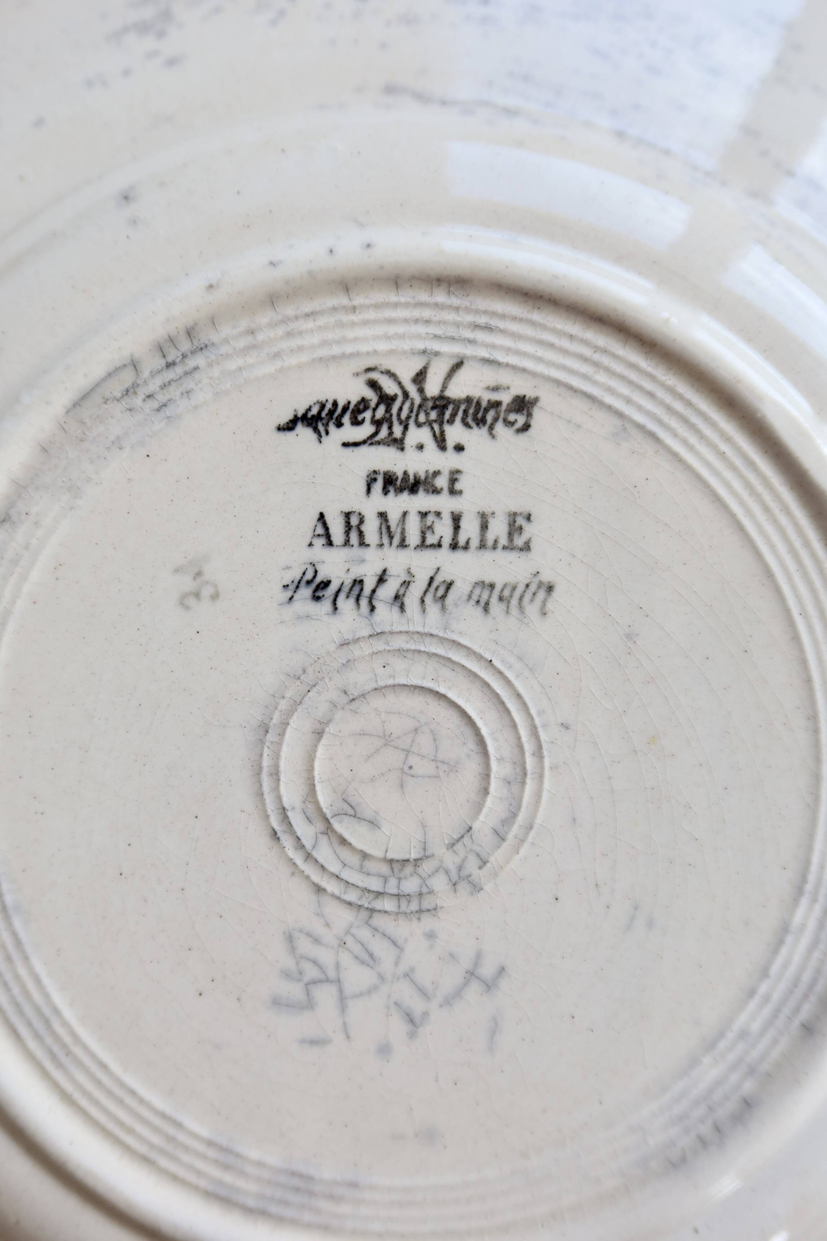 6 antique flat plates made of ironstone from Sarreguemines - Armelle model