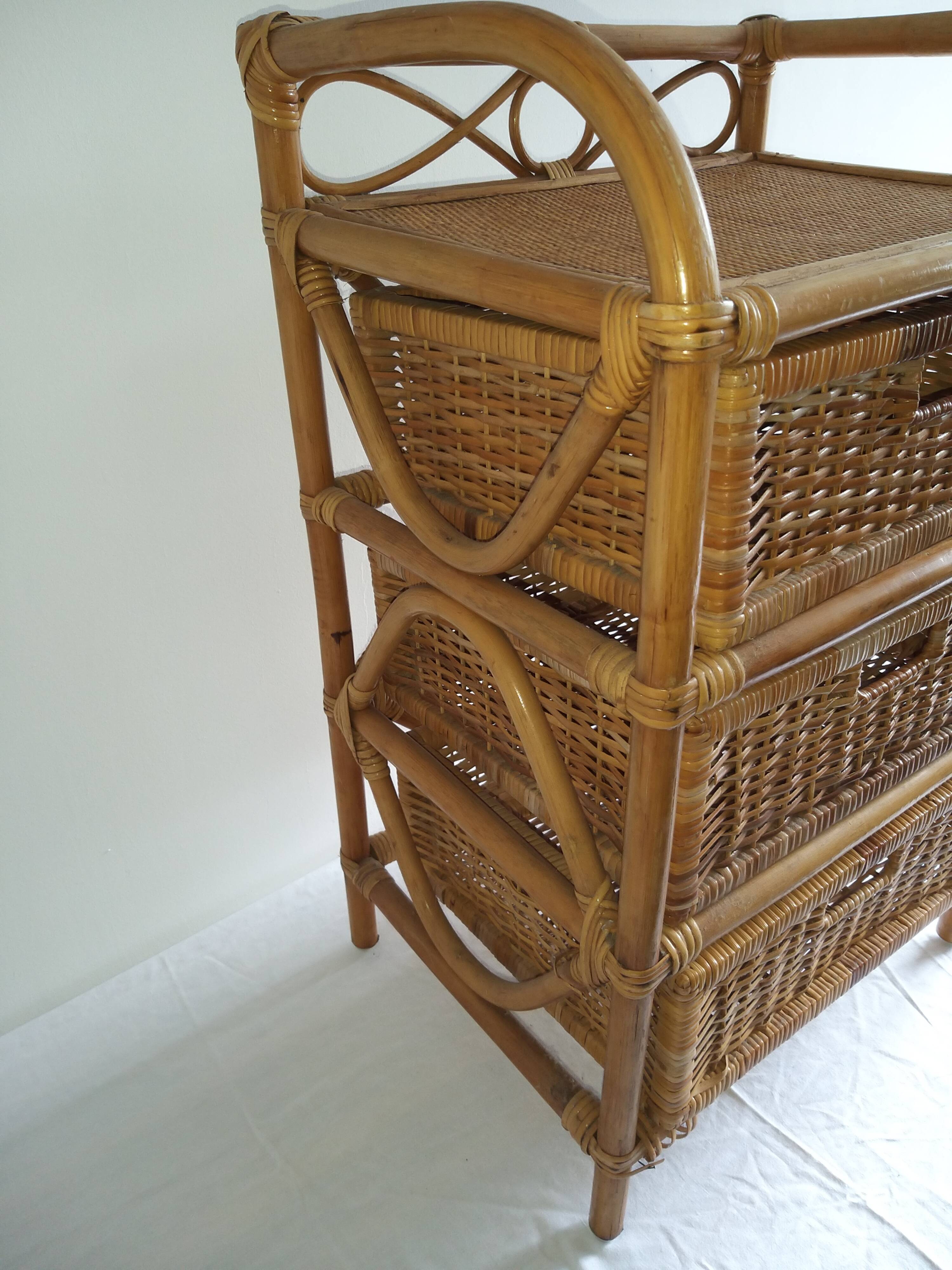 Commode rotin blond 3 tiroirs années 70/80