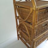 Dresser rattan blond 3 drawers years 70/80