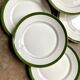 6 flat plates in white, green and gold porcelain