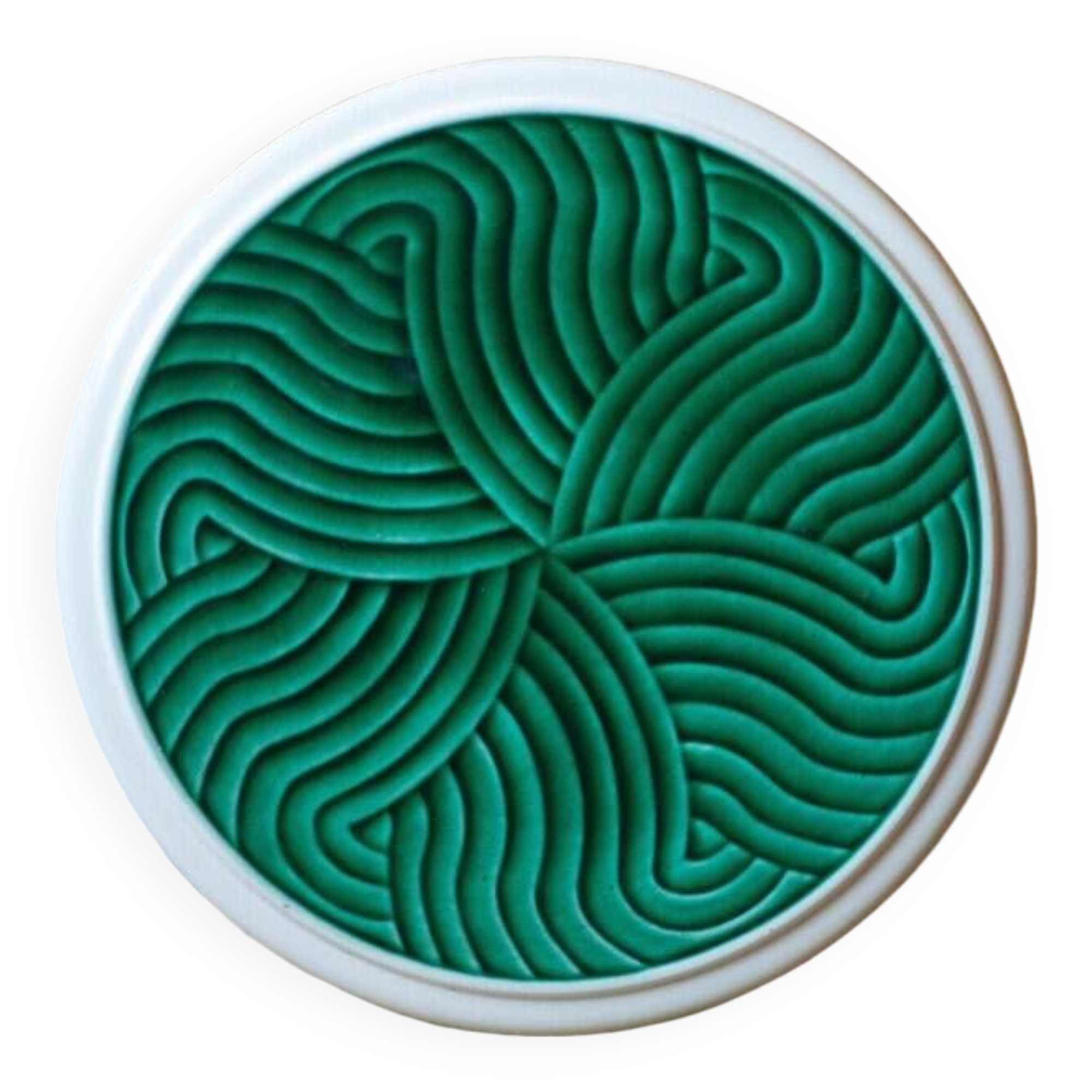 Sarreguemines emerald green trivet, green earthenware trivet, flat support, modernist