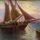 Tableau HSP "Mediterranean Sea" sailing boats in the port signed Dorges