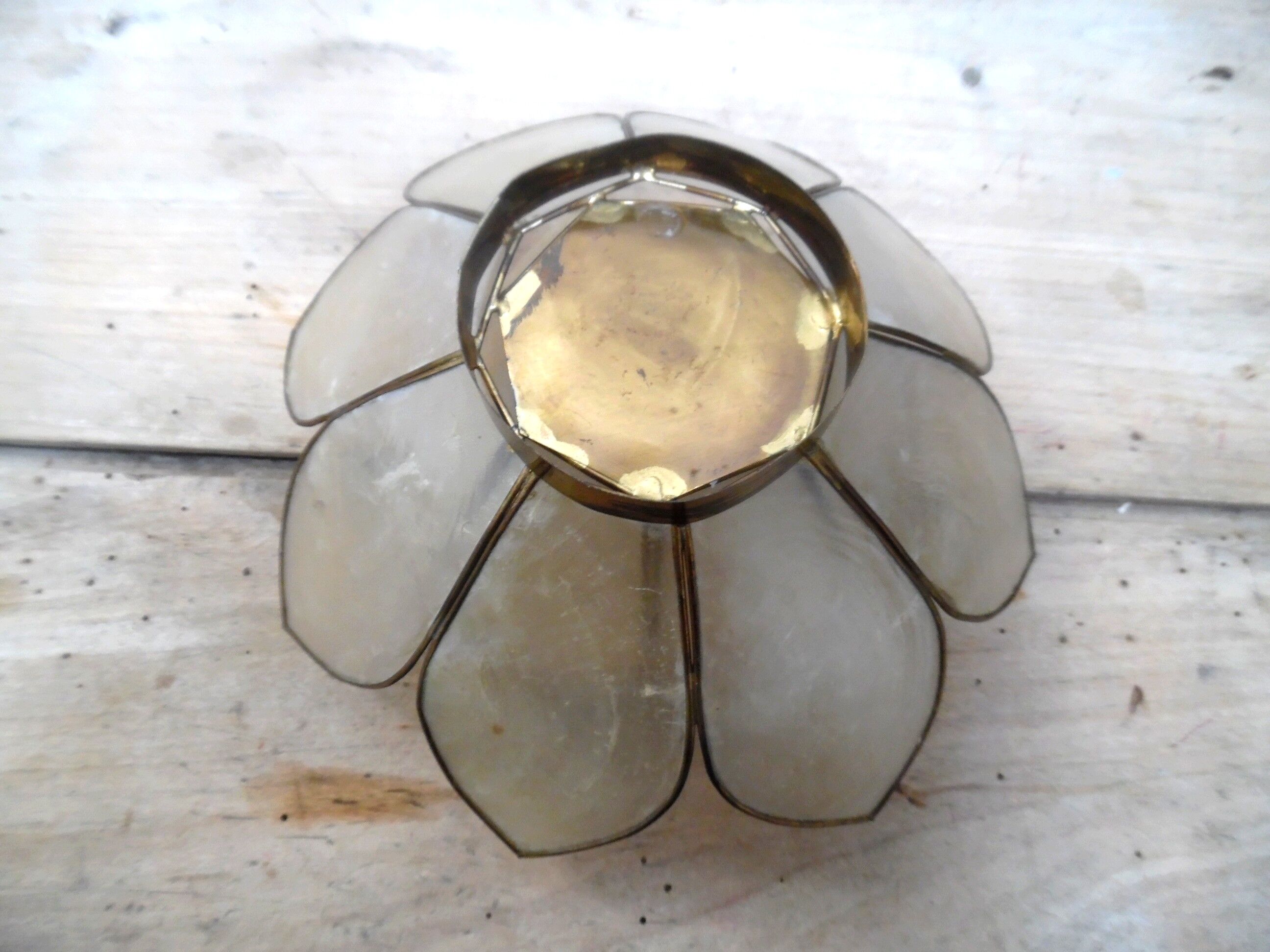 Mother-of-pearl and brass candlestick