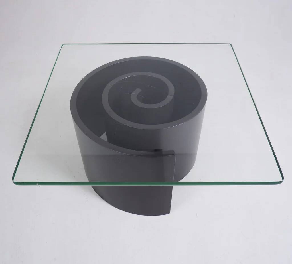 Spiralling wood and glass coffee table, c.1970