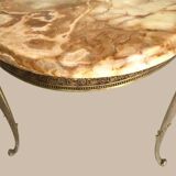 Table basse ovale en onyx et laiton 1950
