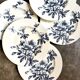6 Lunéville dessert plates in blue ironstone, "Azaléa" service