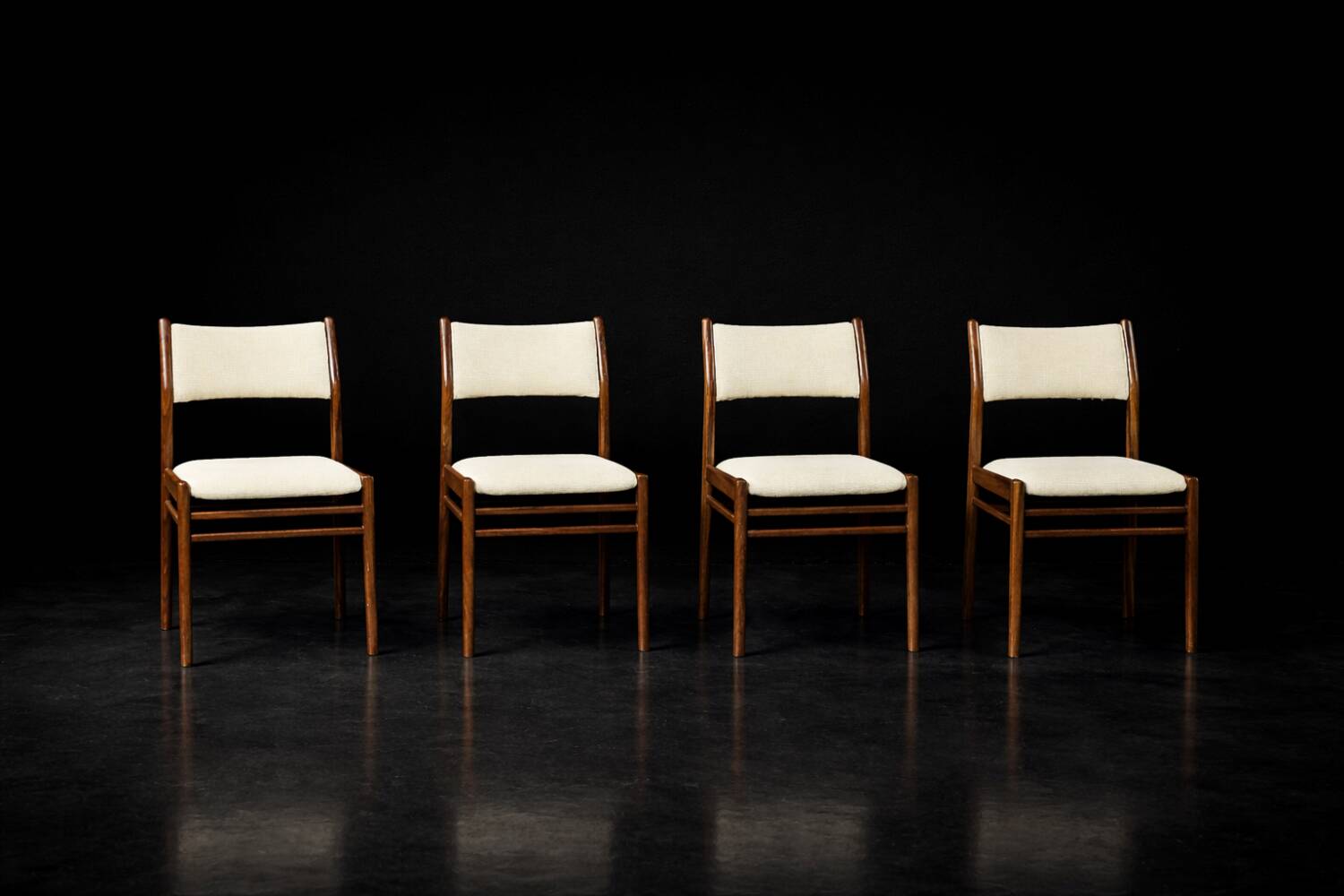 Vintage Mid-Century Modern Danish Teak & Beige Fabric Chairs, Set of 4