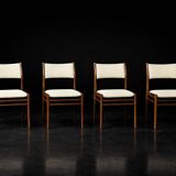 Vintage Mid-Century Modern Danish Teak & Beige Fabric Chairs, Set of 4