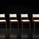 Chaises en teck et tissu beige danois modernes du milieu du siècle, ensemble de 4
