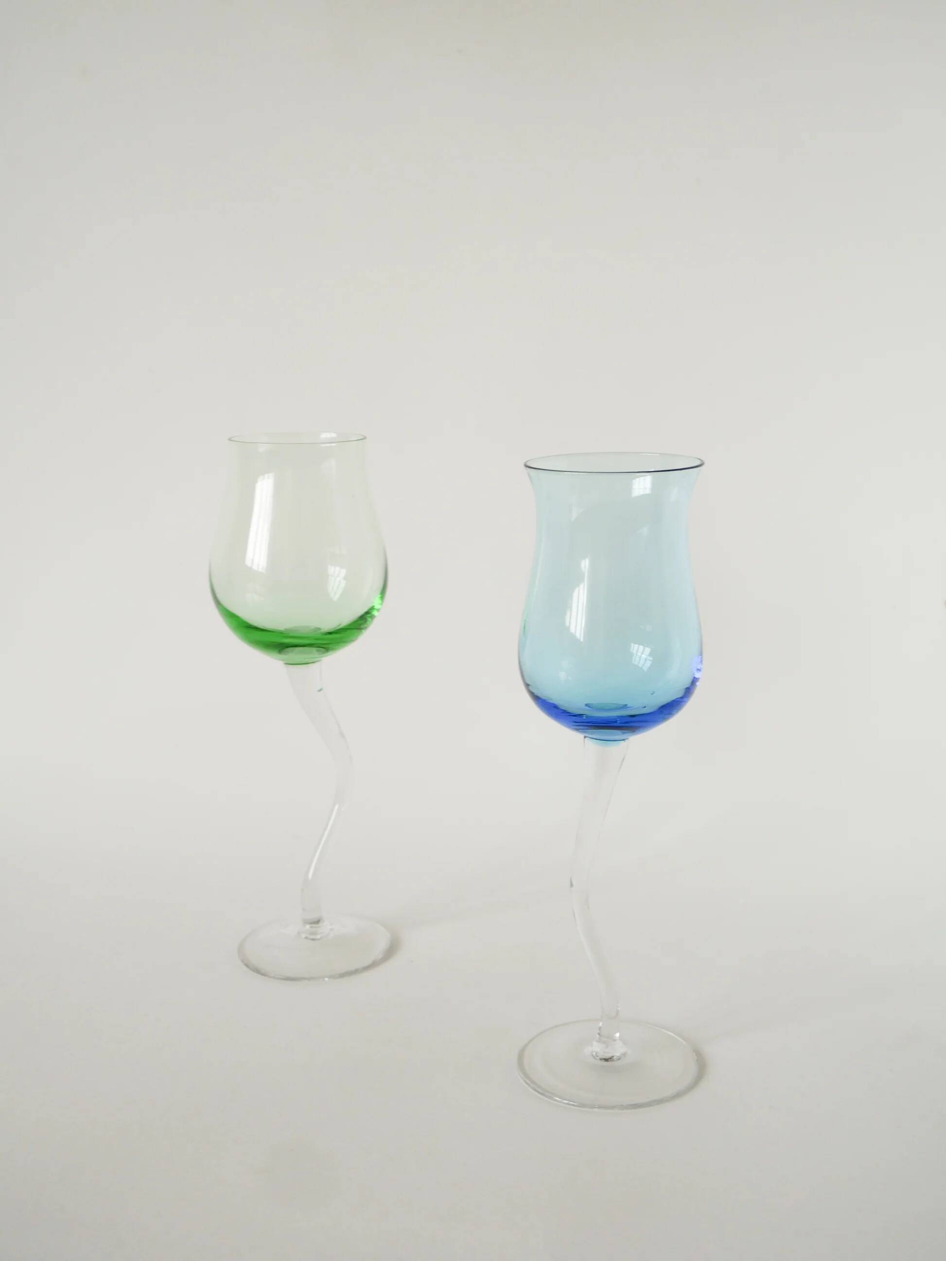 Duo de verres à vin, Curve, bleu et vert, 1980