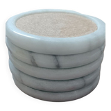 Set of 5 round white marble vintage coasters