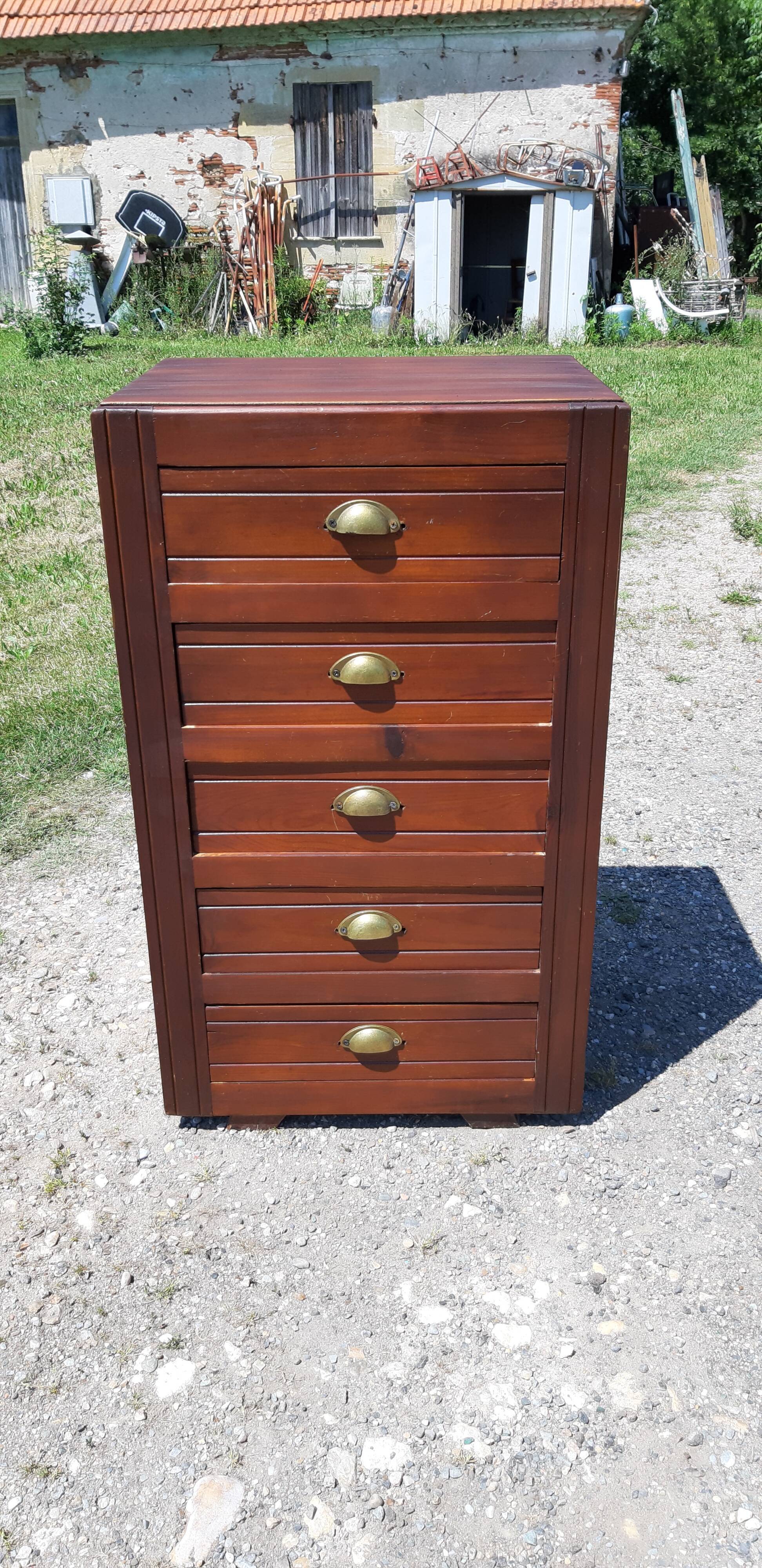 Industrial furniture Wood and Brass, 5 drawers