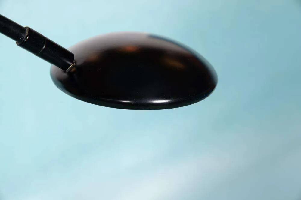 Matte black space age arc lamp, vintage 70s arc lamp.
