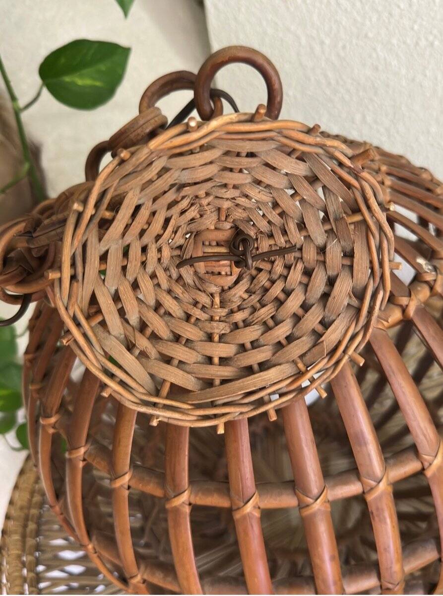 Large Italian spherical wicker pendant light, 1950s.