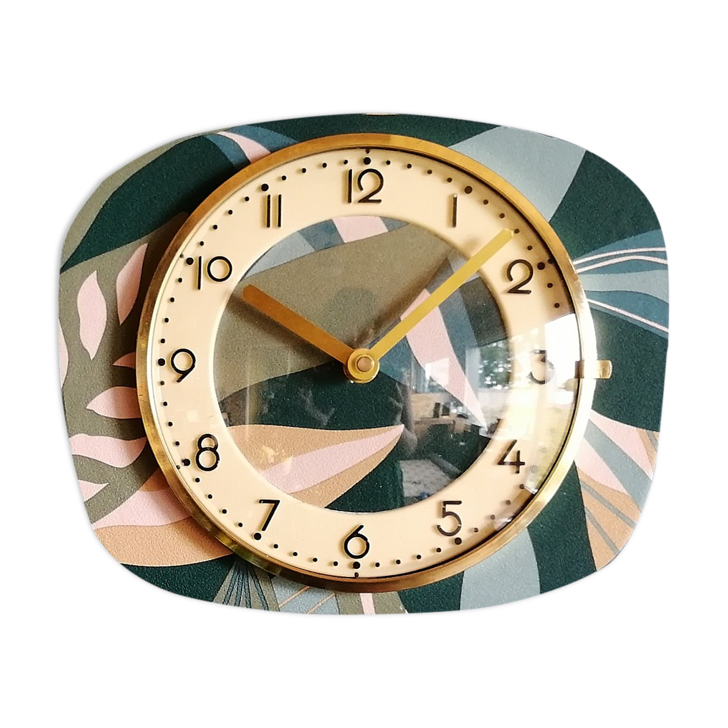 Vintage clock silent rectangular wall clock "Blue Green Pink"