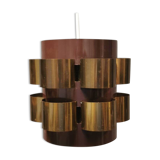 Danish cylindrical hanging lamp in brown and gold 1980s