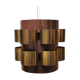 Danish cylindrical hanging lamp in brown and gold 1980s