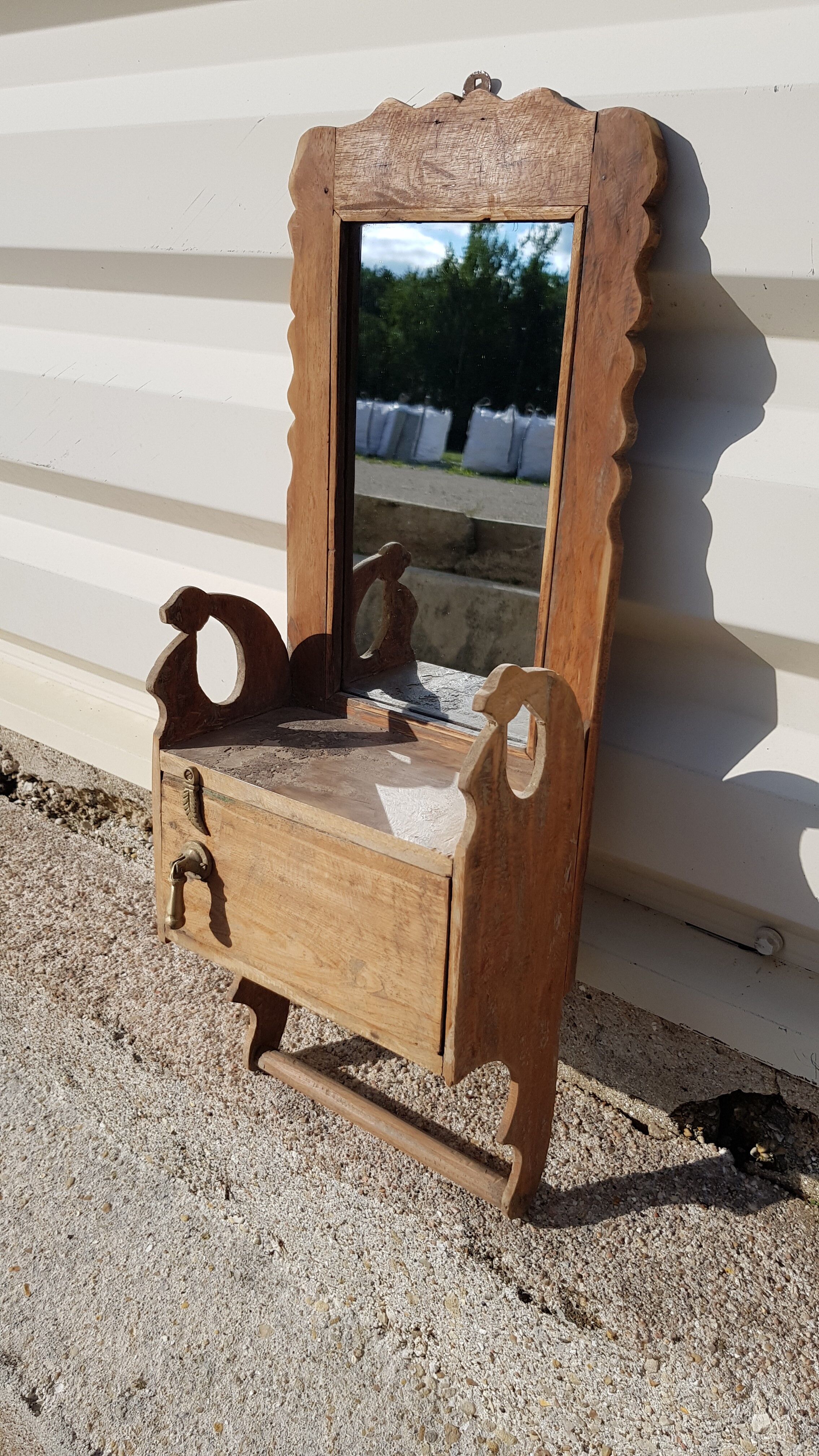 Old teak barber mirror