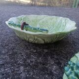 Set of 3 vintage asparagus and cabbage leaves slip dishes made in Italy