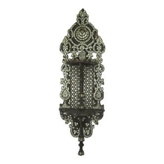 Wall shelf in openwork wood and inlaid with mother-of-pearl (100 cm) early XXth