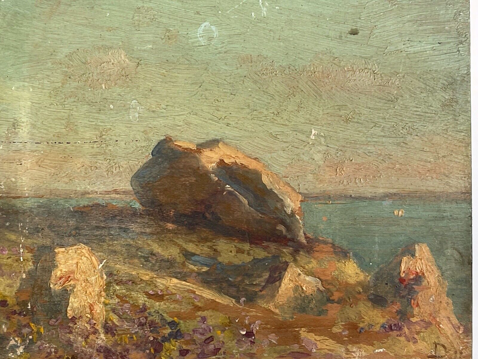 Oil on wood panel marine theme XlXth view of brittany
