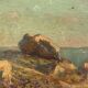 Oil on wood panel marine theme XlXth view of brittany