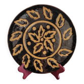 Vintage glazed terracotta dish from Dauphiné by Michèle Peyric, leaf design.