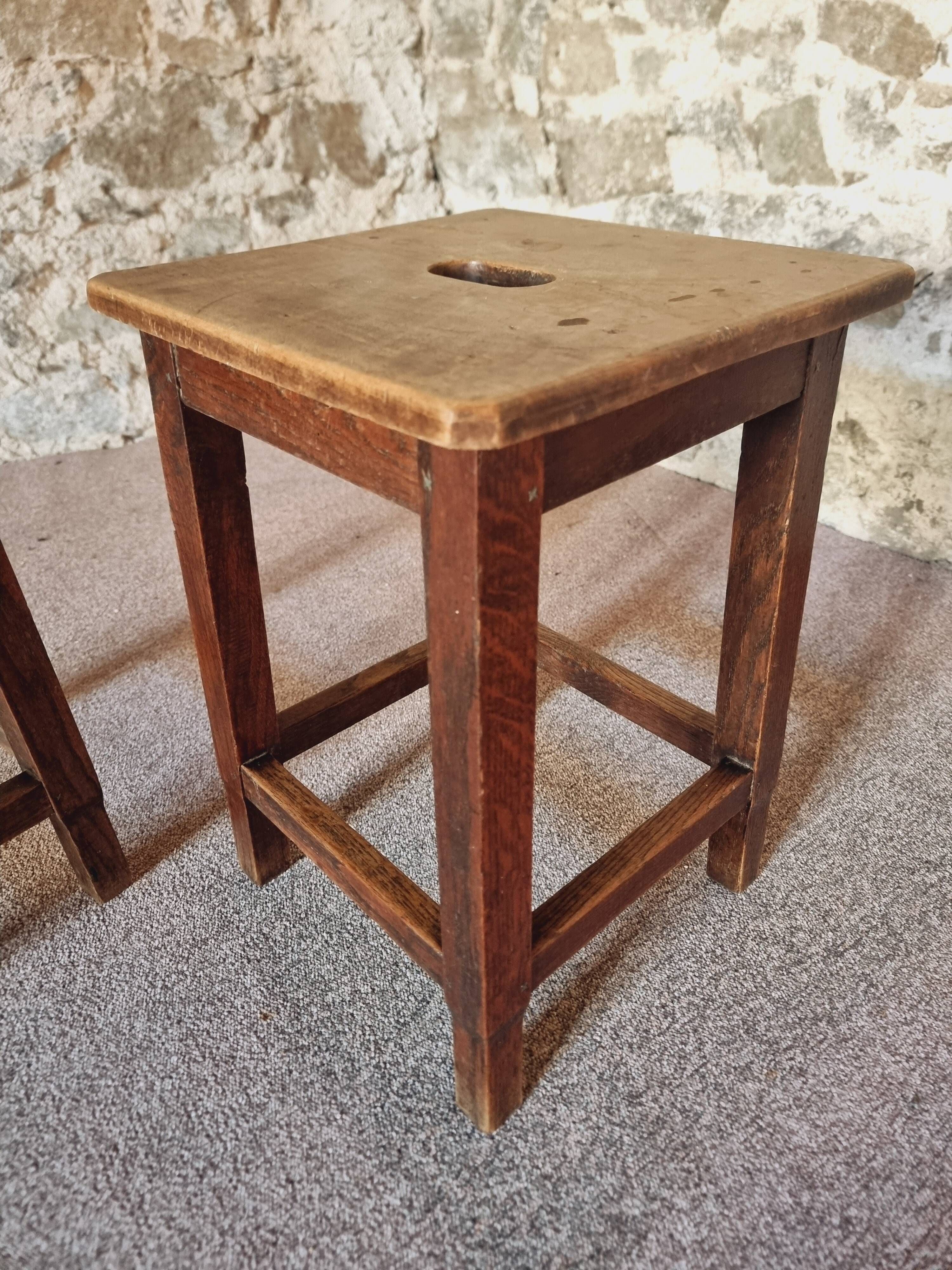 Pair of oak workshop stools – France, 1950s