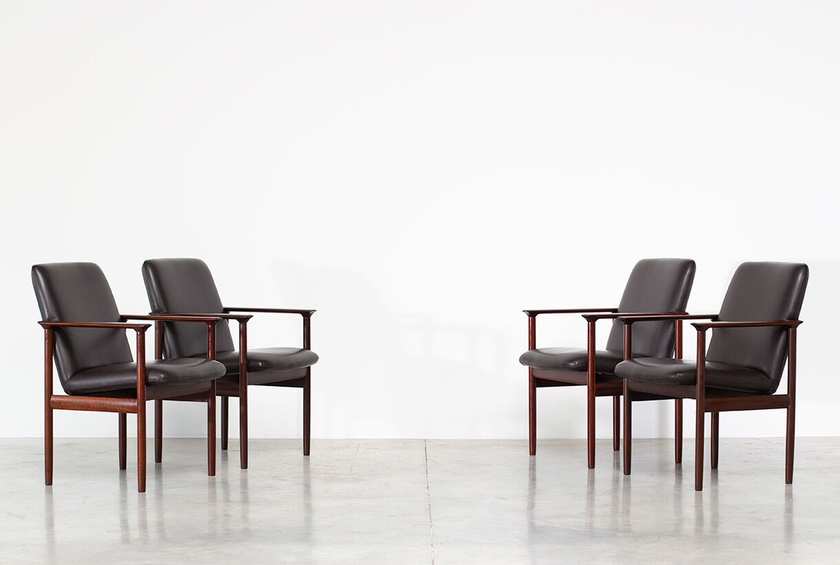 Set of 4 danish leather armchairs 1960