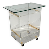 Meuble d’appoint David Lange – Plexiglas, verre & laiton doré