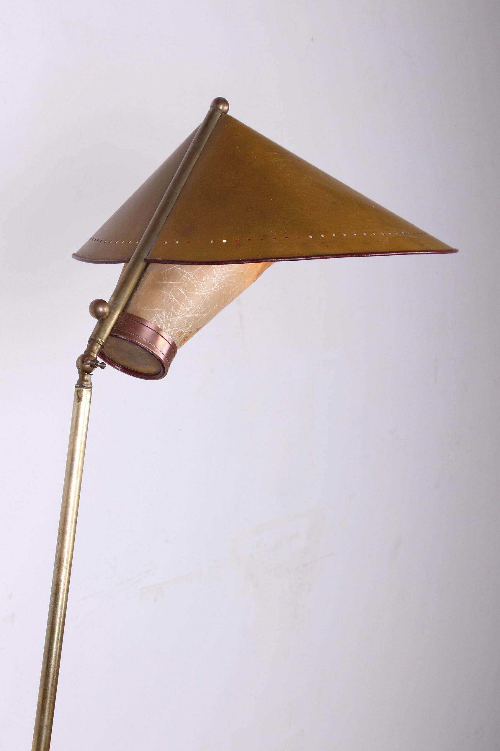 Italian brass floor lamp with conical shaft, adjustable in tilt and height, 1950