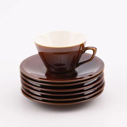 Set of 6 cups and saucers Villeroy & Boch - Bistro model - Brown and white - 1960s