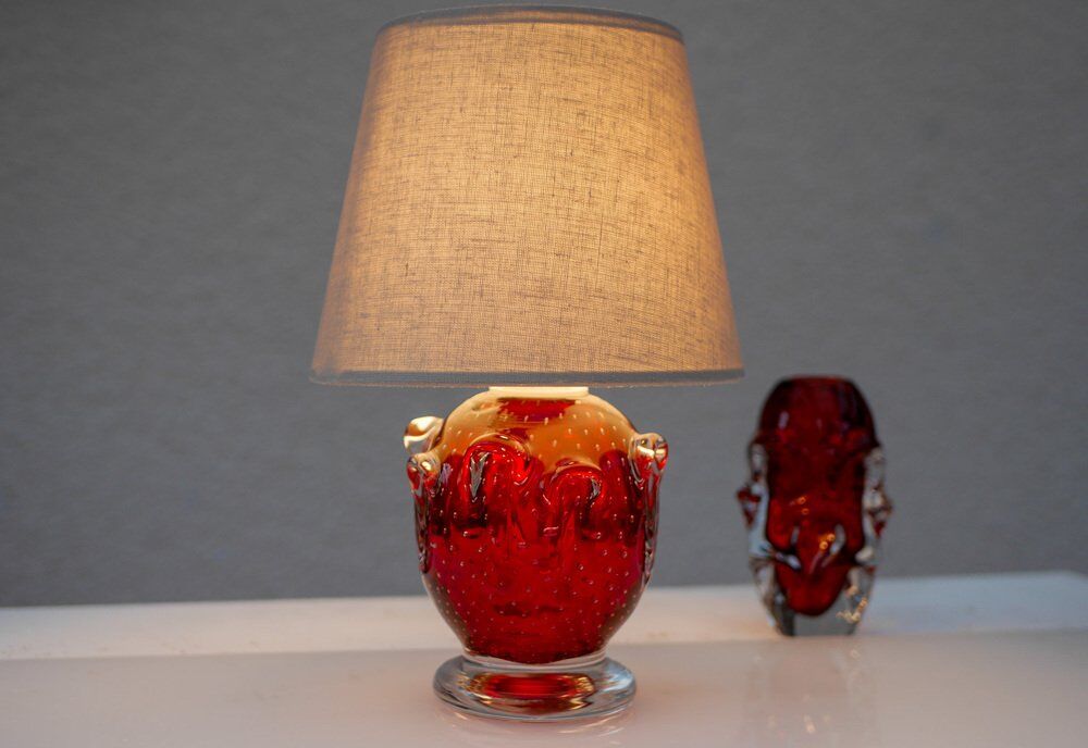 Red crystal glass lamp by Börne Augustsson for Åseda