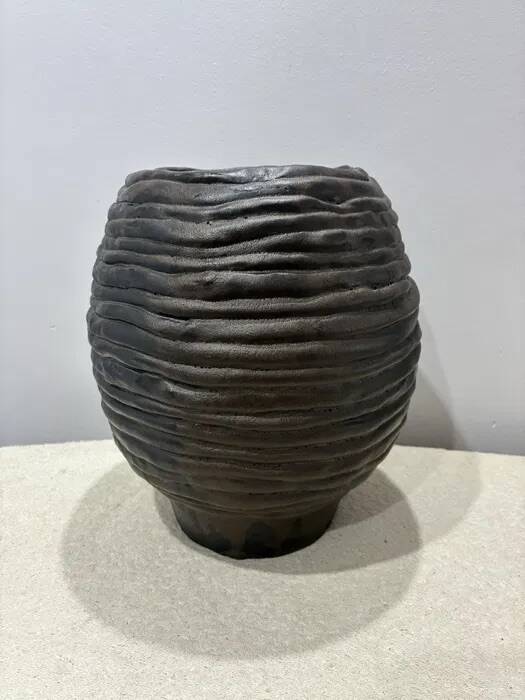 Handmade Ceramic Vase — Textured Bronze Glaze, 1970s
