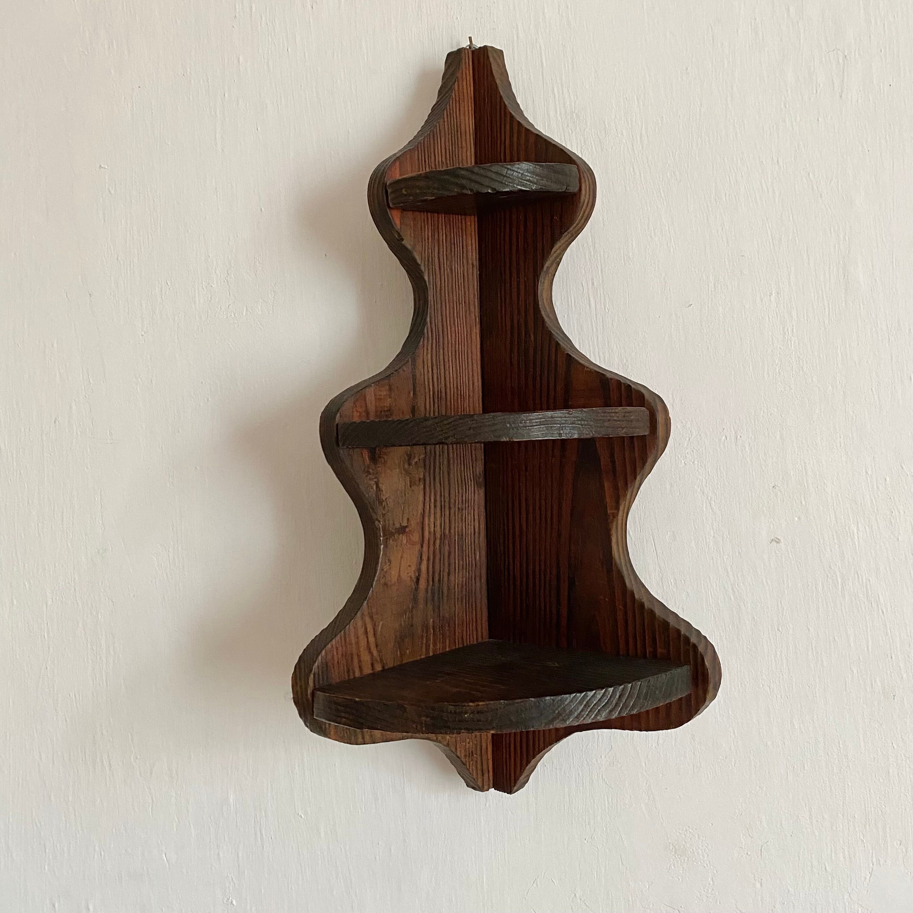 Wooden wall corner shelf