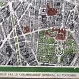 1959 map view of the center of paris from a bird's eye, n° 63 blondel la rougery, tourism commission