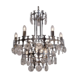 Sciolari chandelier `Ovali` 12 lights, silver with optical crystals, 1970`s ca, Italian, Rewired