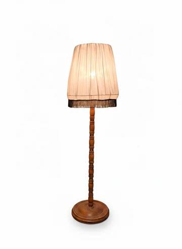 Vintage Wooden Floor Lamp with Pleated Shade, 1970s