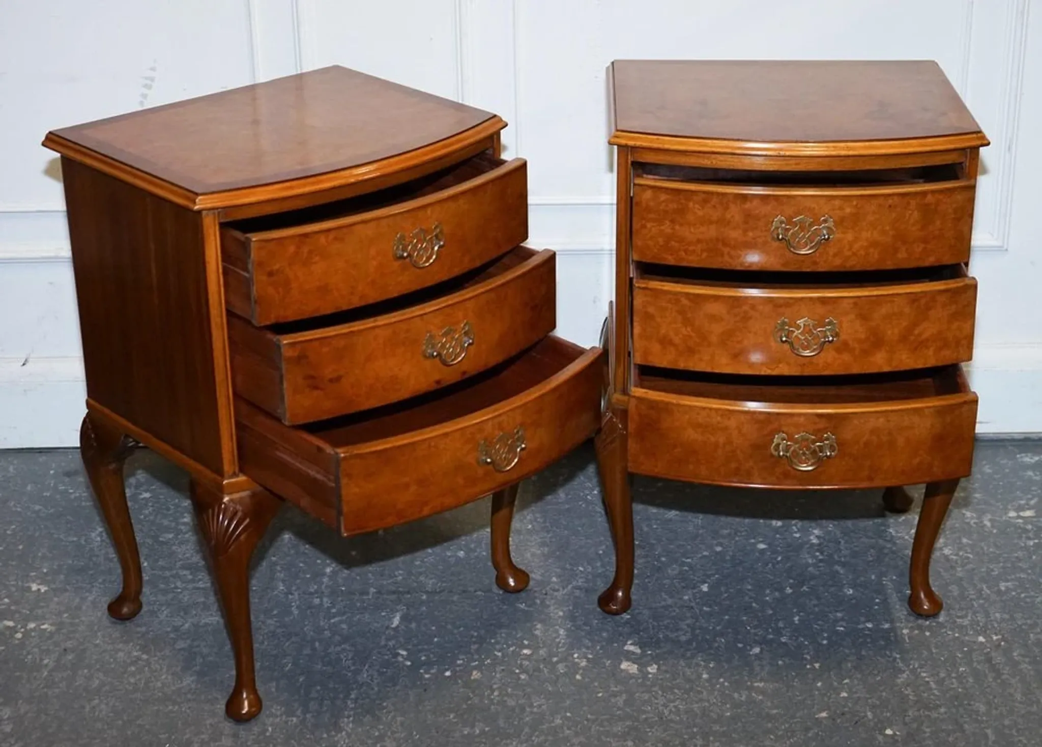 Art Deco Walnut Burl Bedside Tables, Set of 2