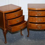 Art Deco Walnut Burl Bedside Tables, Set of 2