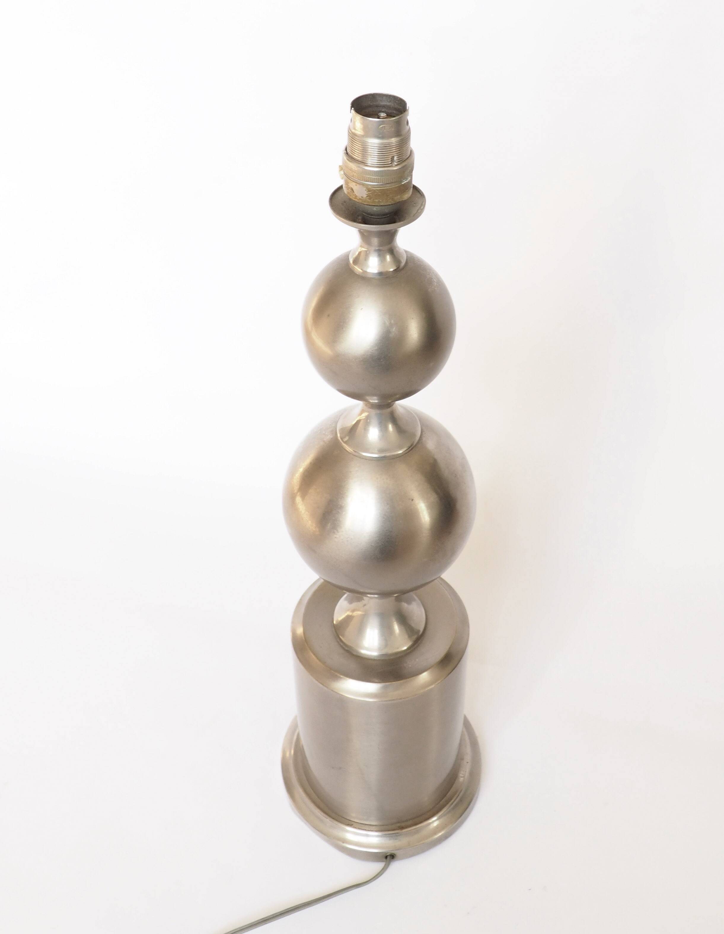 Pied de lampe maison Barbier 2 spheres acier poli