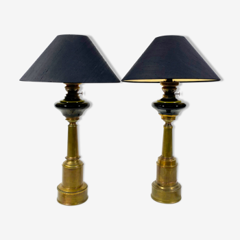 Pair of brass oil lamps 19th